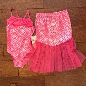 Floatimini Girls Pink Mermaid Swimsuit and skirt Set